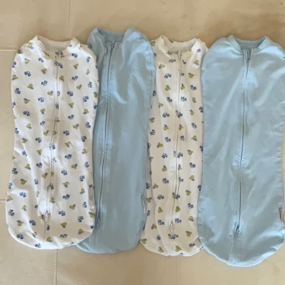 Set of 4 Newborn SwaddleMe Baby Sleep Sacks in Blue and White